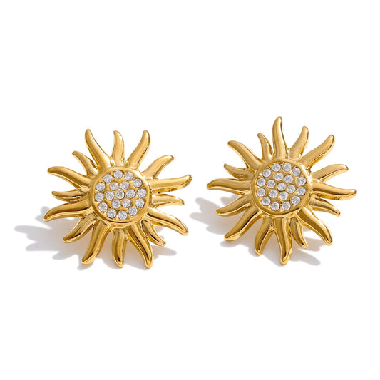 NiNice Stainless Steel Trendy Sun Earrings Stud 2026 Stylish Charm Daily Rust Proof Ear Jewelry for Women PVD Plated Waterproof