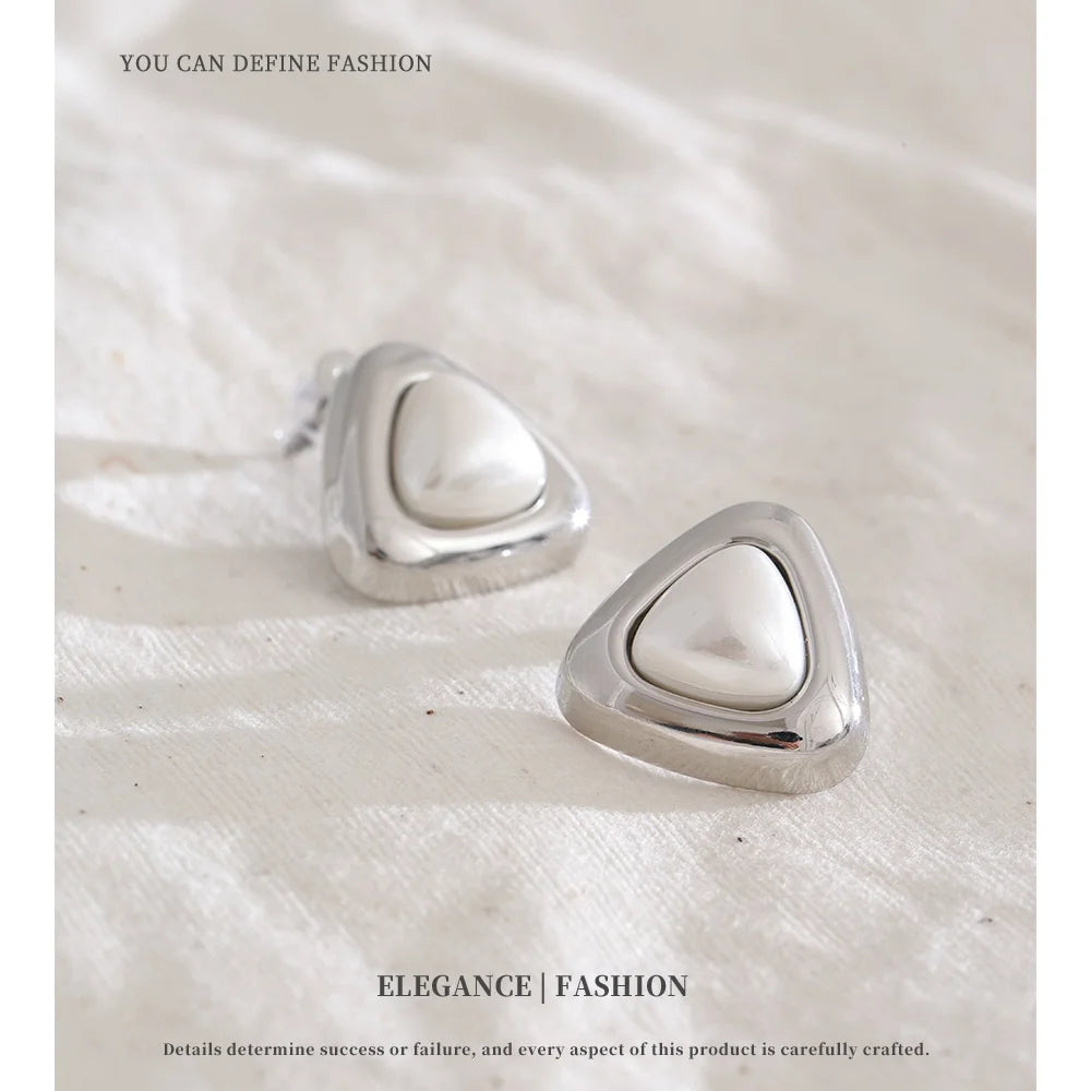 White Triangle Studs